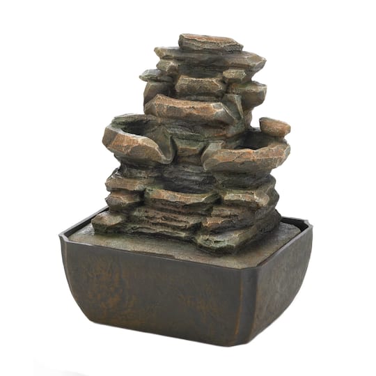 10.5" Tiered Rock Formation LED Tabletop Fountain